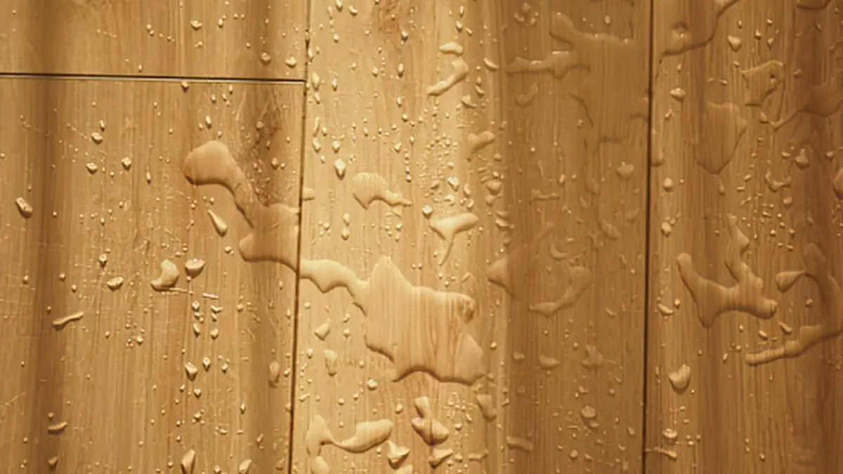 Water beading on a wood floor